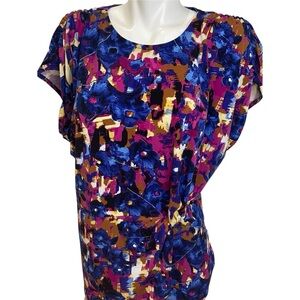 INC International Concepts Large Pullover Peplum Top Floral Fushia Blue